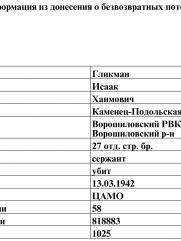 информация из донесений о безвозвратных потерях